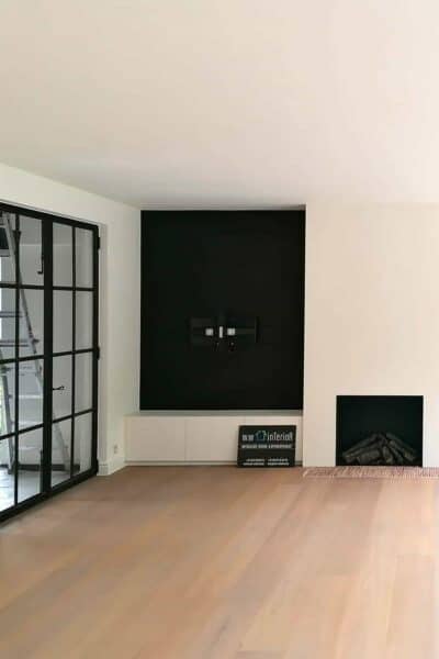 Moderne woonkamer met open haard geschilderd