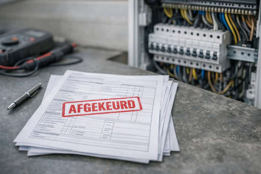 Afgekeurde elektrische keuring met rapport en open meterkast