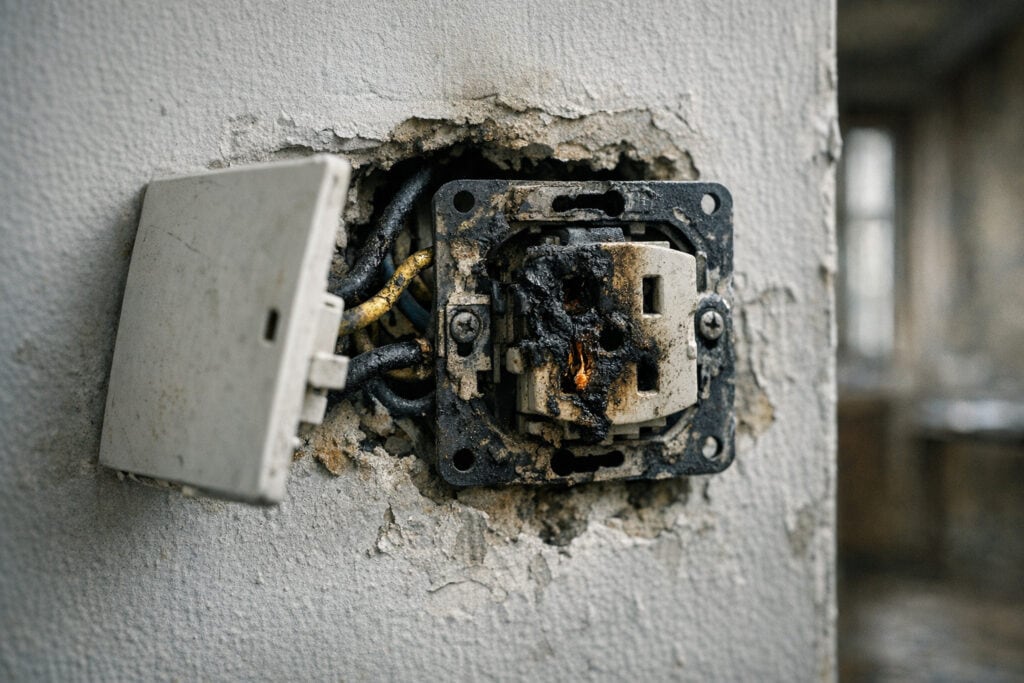 Brandschade door kortsluiting in stopcontact van woning