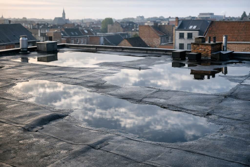 Staand water op plat dak door slechte afwatering