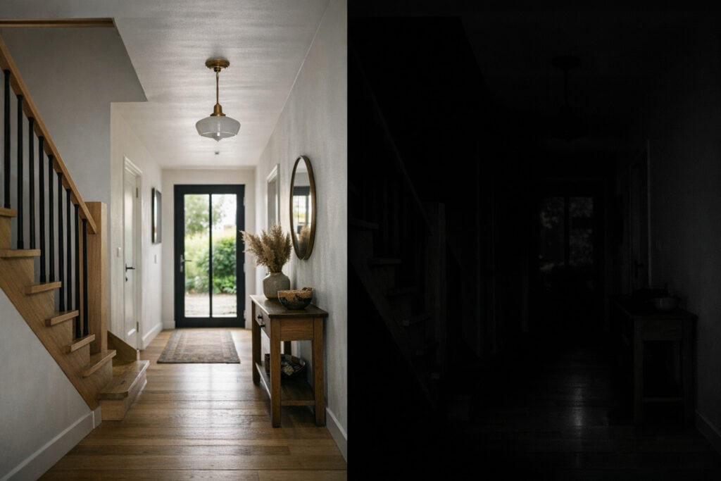 Gedeeltelijke stroomuitval in woning met donkere kamers