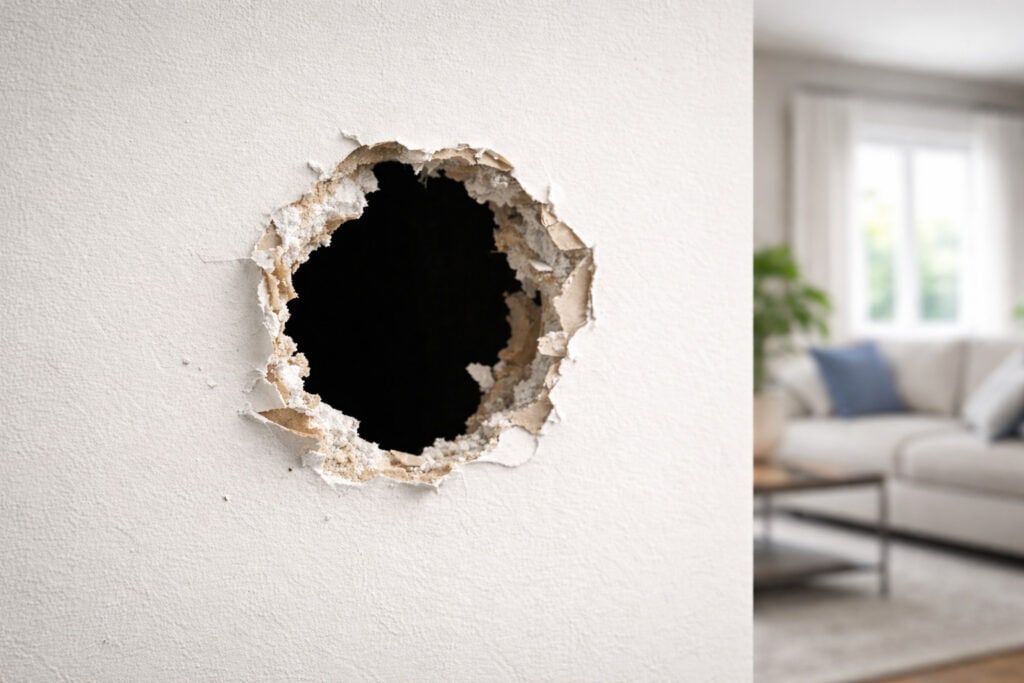 Gat in de gipsplaat muur