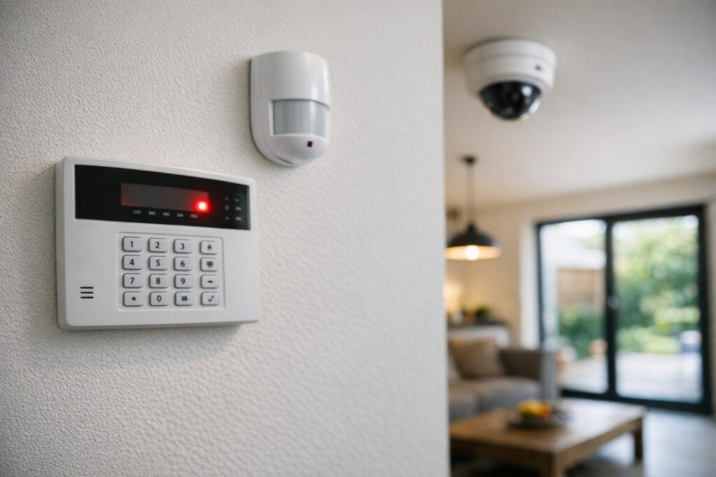 Alarmpaneel met knipperende waarschuwing voor lege batterij