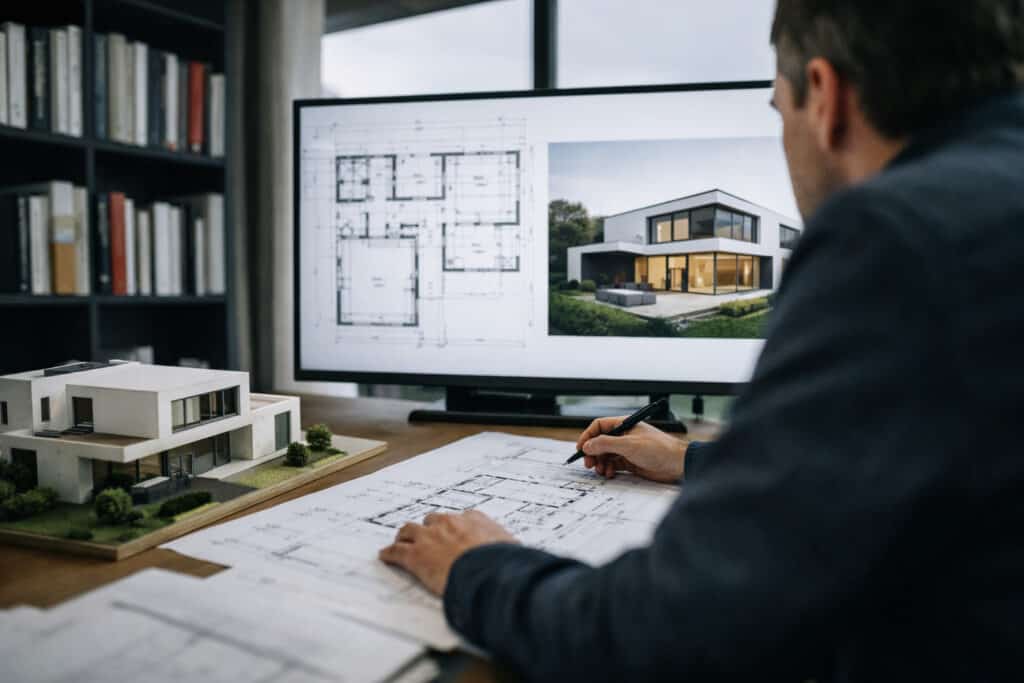 Ervaren vakman gespecialiseerd in architecten aan het werk