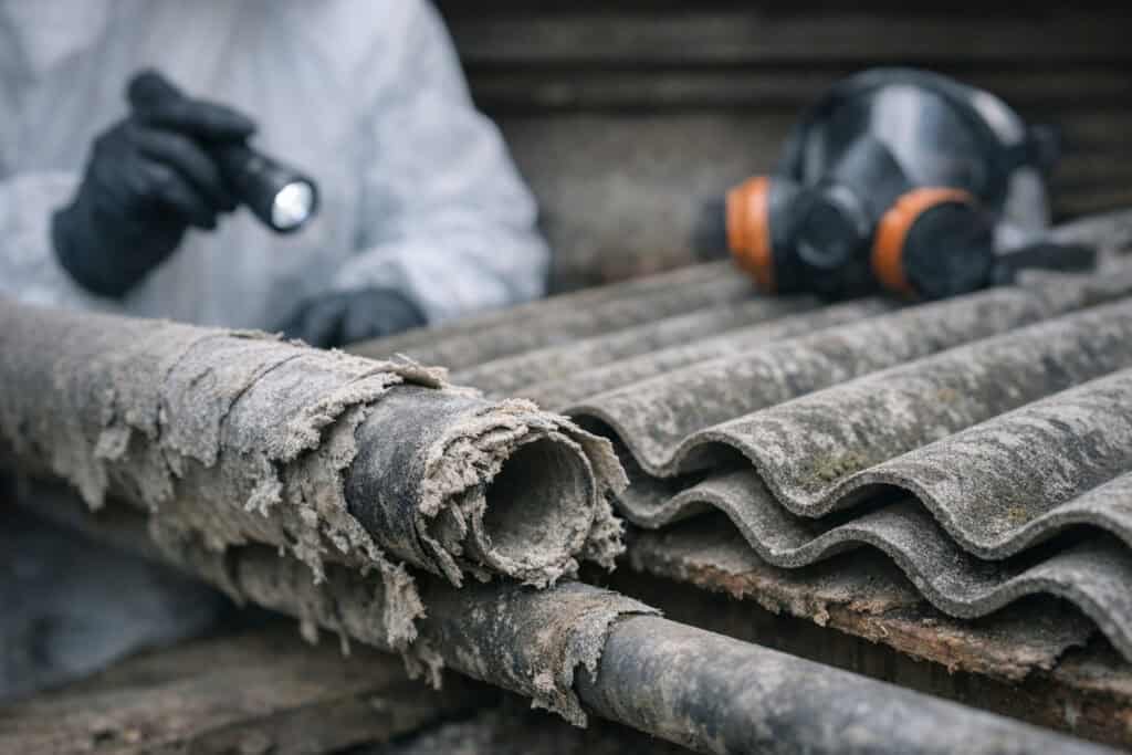 Asbestinventaris-document naast stalen uit een oudere woning