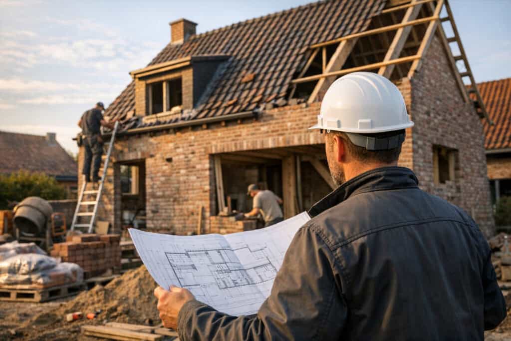 Ervaren vakman gespecialiseerd in balkon aannemers aan het werk
