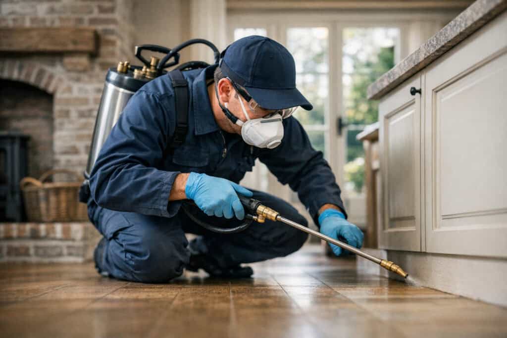 Ervaren vakman gespecialiseerd in bedwantsen bestrijding aan het werk