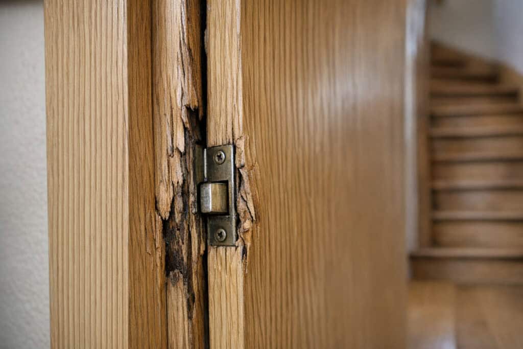 Houten binnendeur die door vochtopname niet meer in het kozijn past