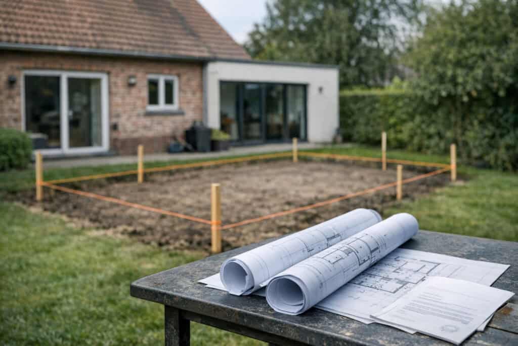 Architecturaal plan voor een woninguitbreiding met een bouwaanvraagdossier