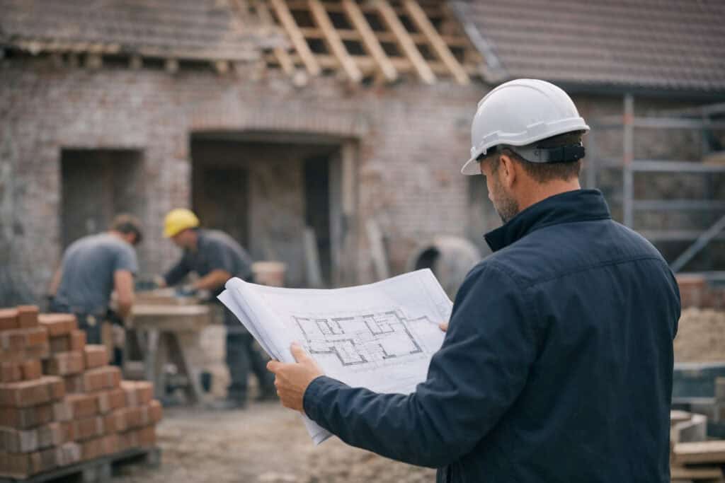 Ervaren vakman gespecialiseerd in carport bouwers aan het werk