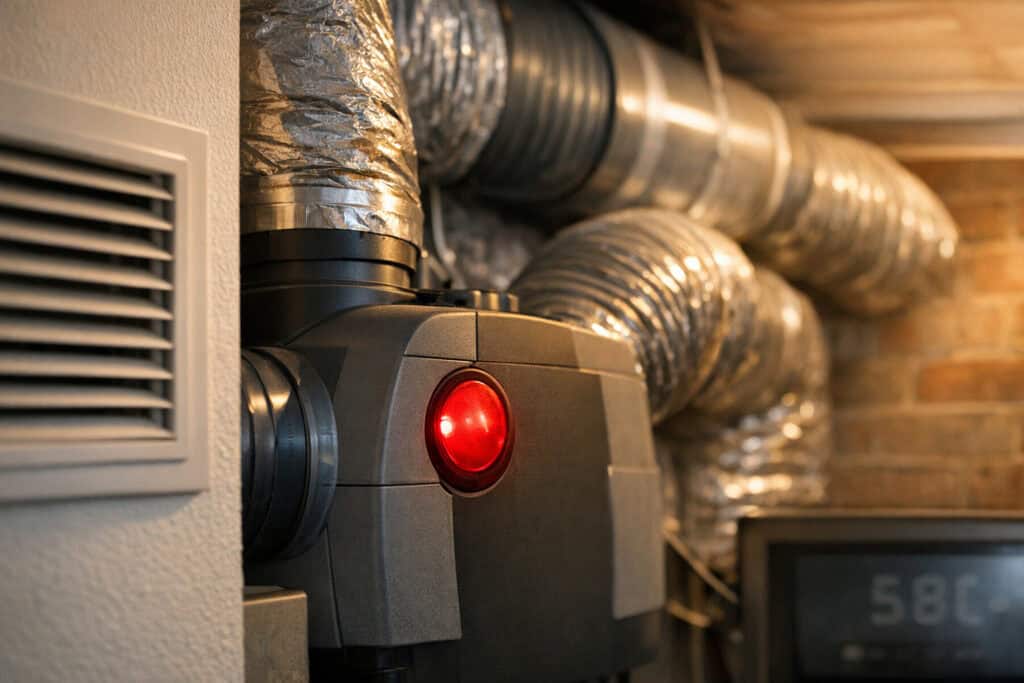 Luchtkwaliteitsmeter met rood alarm voor te hoog CO2-gehalte