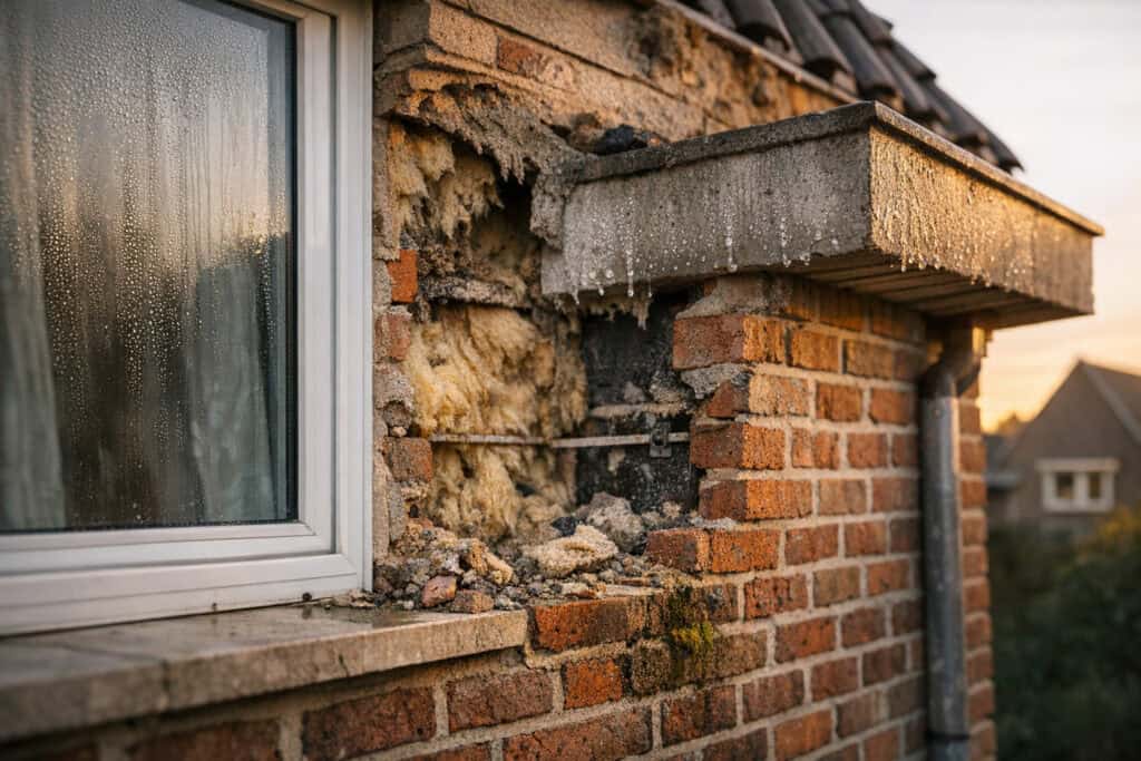 Ongeïsoleerde dakconstructie met zichtbare dakbalken zonder isolatiemateriaal