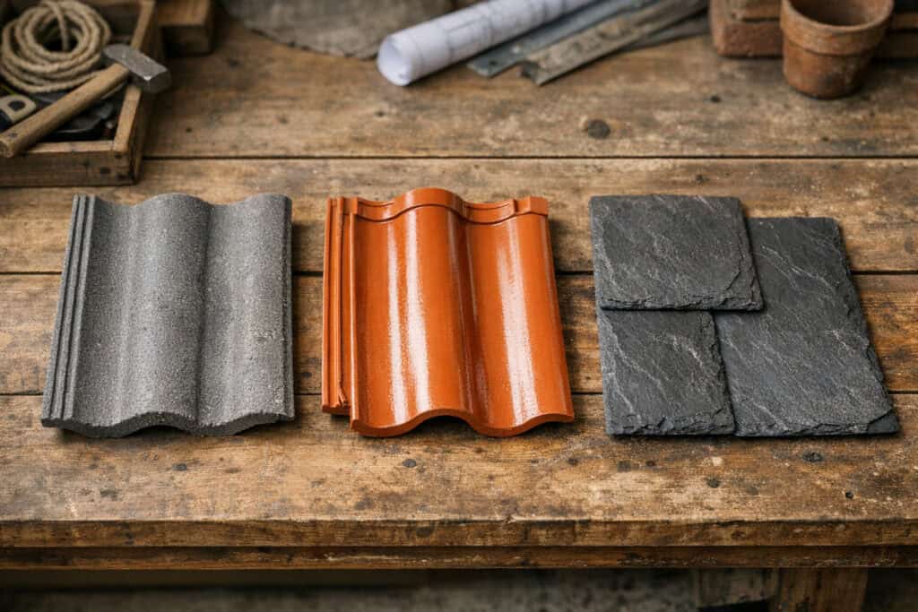 Vergelijking van betonnen dakpannen, keramische pannen en natuurleien