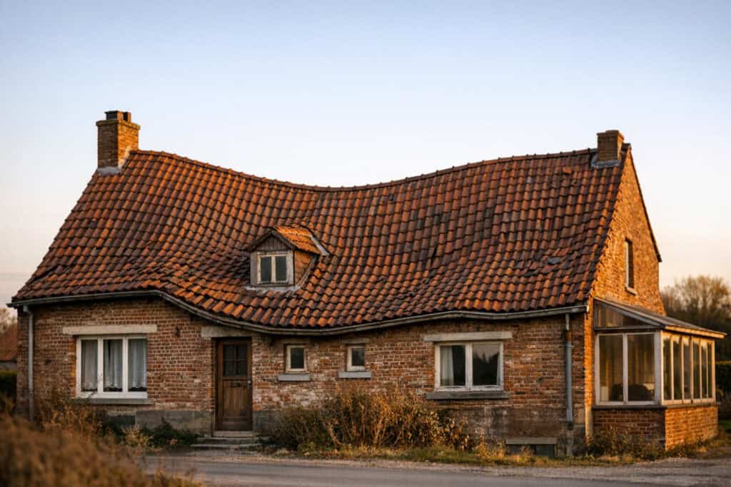 Doorbuigend en vervormend dakvlak met zichtbaar structureel probleem