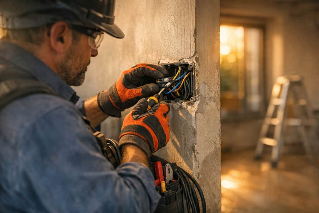 Ervaren vakman gespecialiseerd in elektra aan het werk