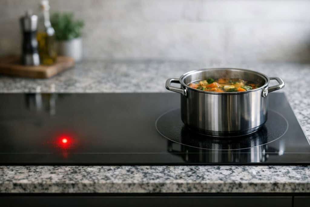 Elektrische kookplaat die uitslaat tijdens het koken
