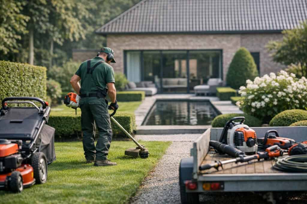 Ervaren vakman gespecialiseerd in fonteinen aan het werk