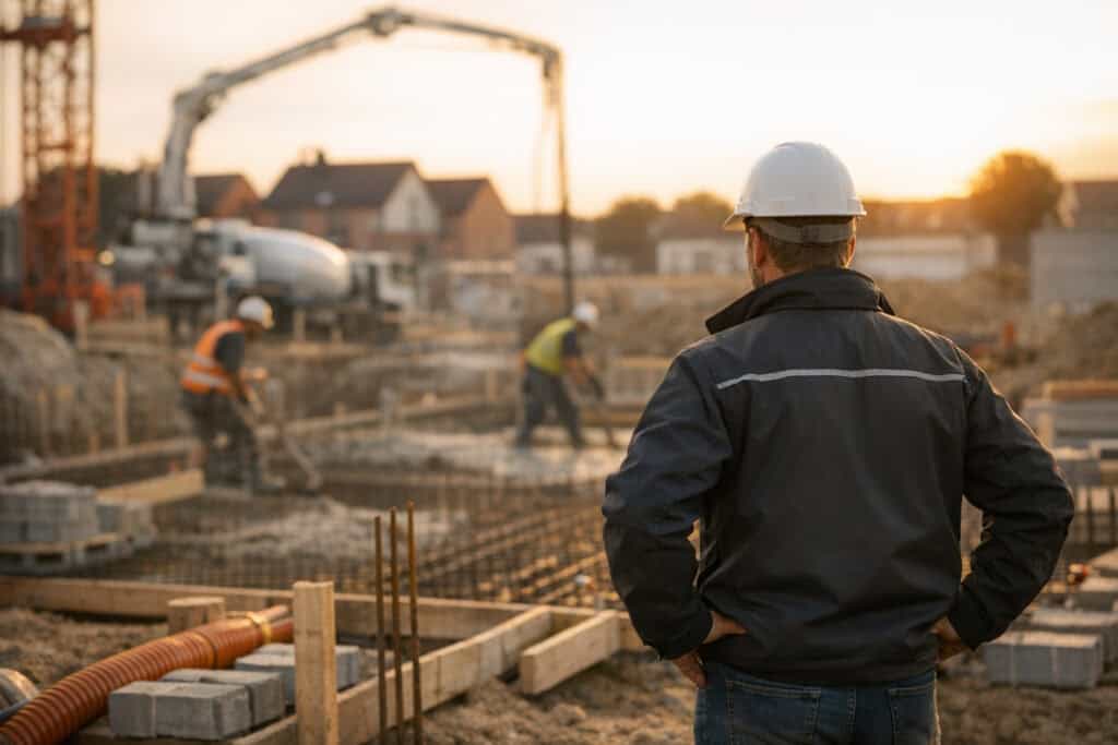 Ervaren vakman gespecialiseerd in fundatie aannemers aan het werk
