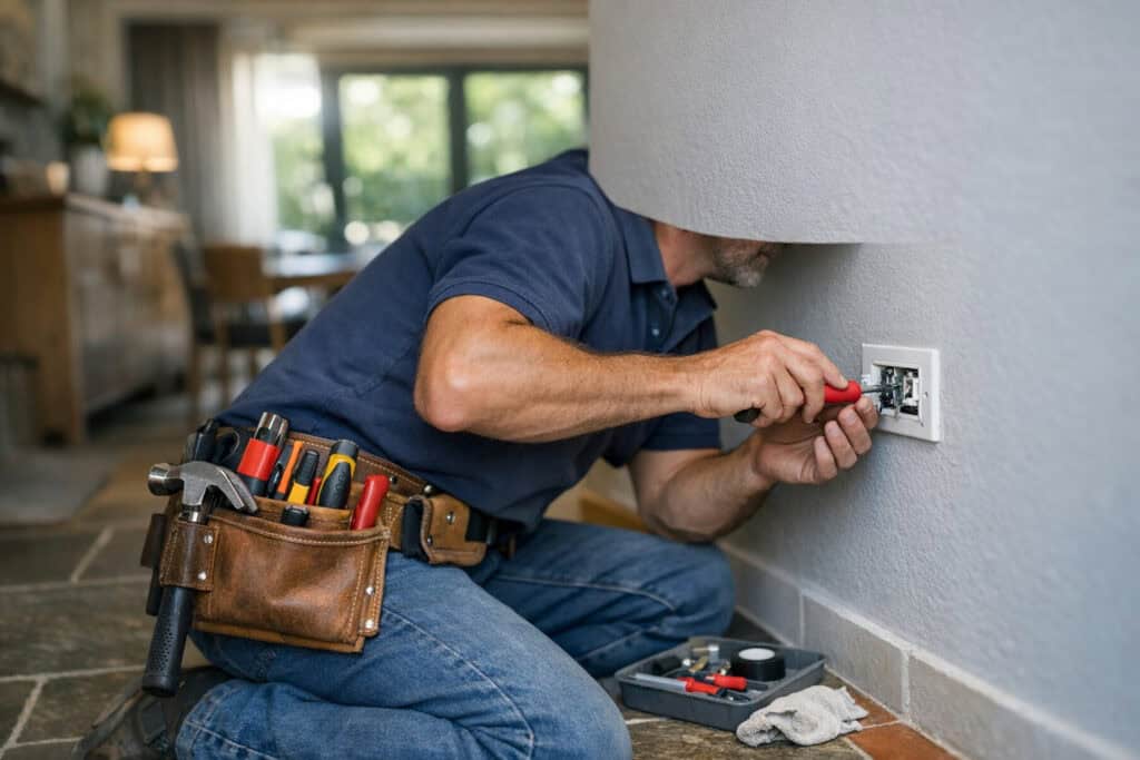 Vakman die fundatie reparatie uitvoert aan een woning