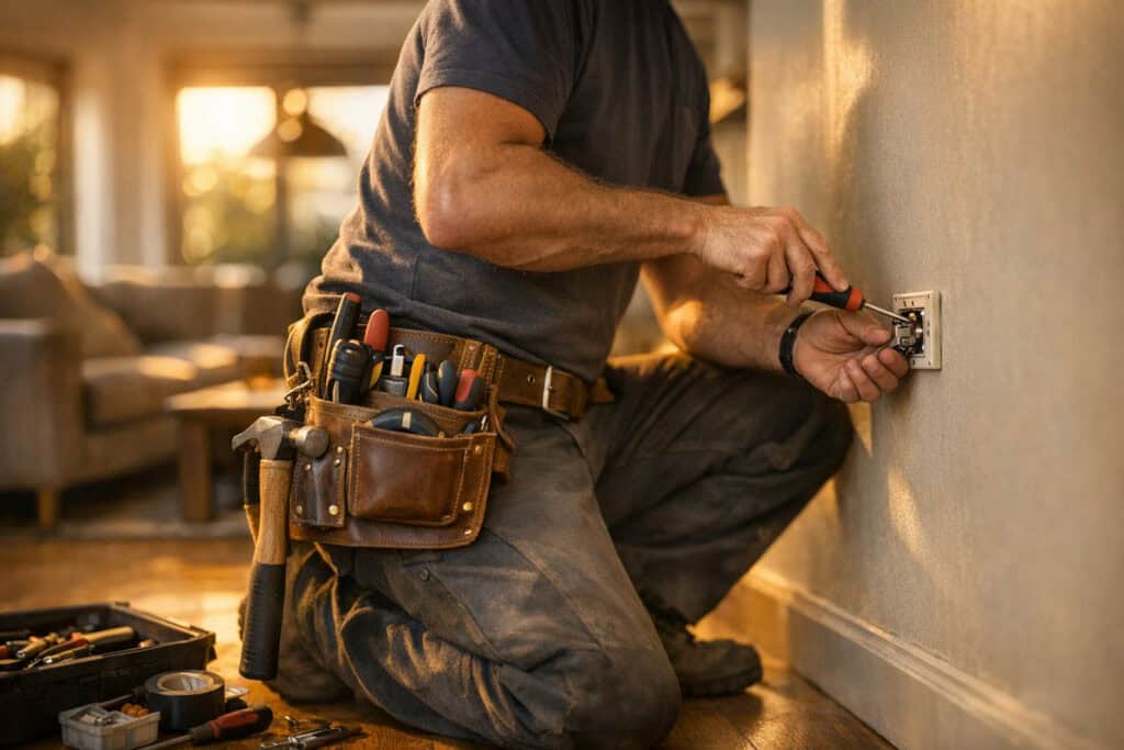 Ervaren vakman gespecialiseerd in jaloezie installateurs aan het werk