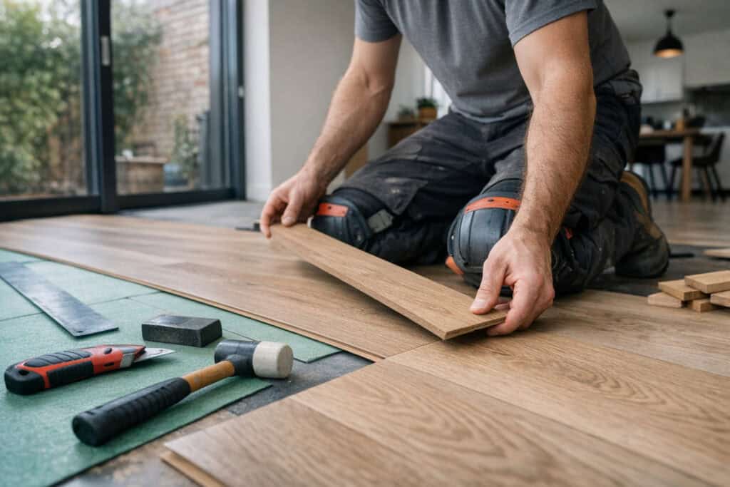 Ervaren vakman gespecialiseerd in klinkerleggers aan het werk