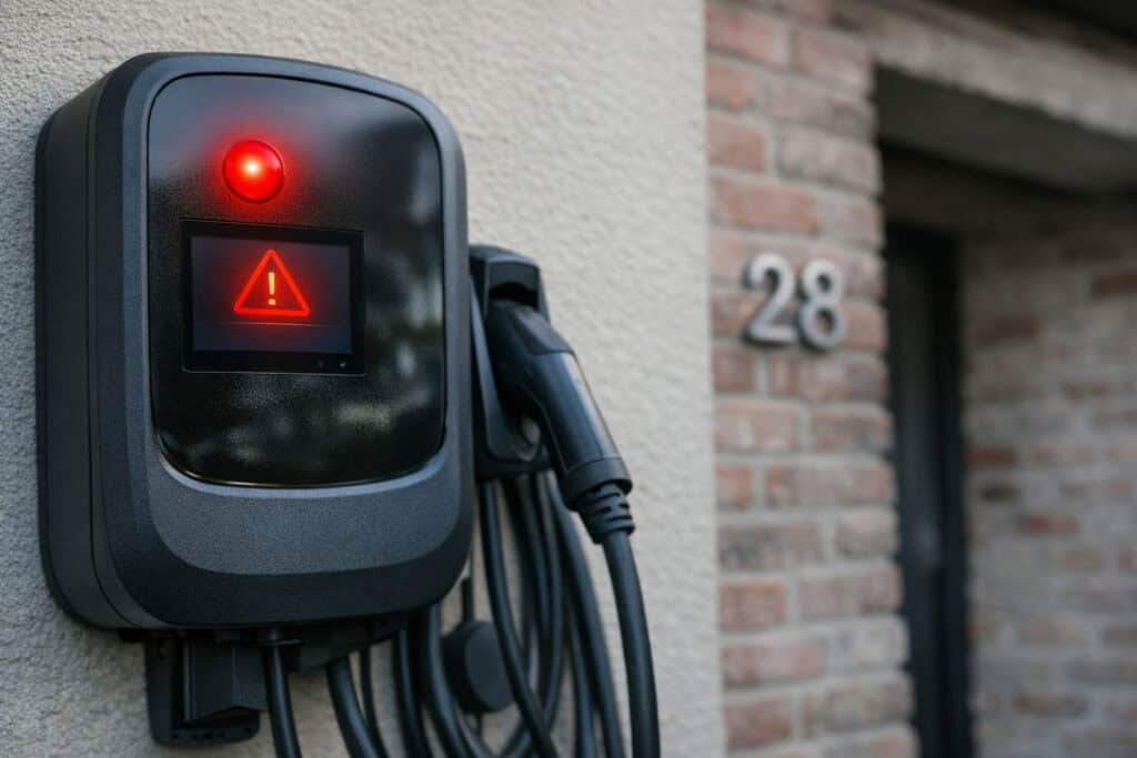 Foutmelding op het display van een laadpaal voor elektrische auto