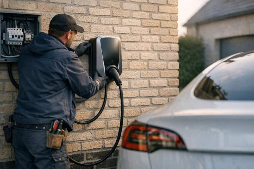 Ervaren vakman gespecialiseerd in laadpaal installateur aan het werk