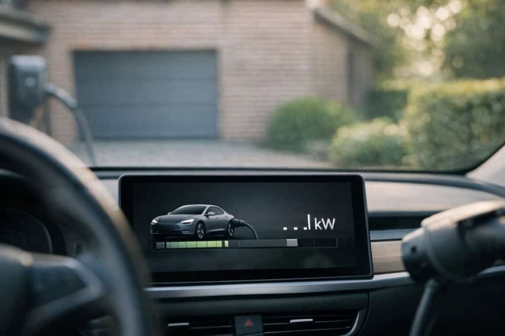 Laadpaal die veel trager laadt dan normaal zichtbaar op autodisplay