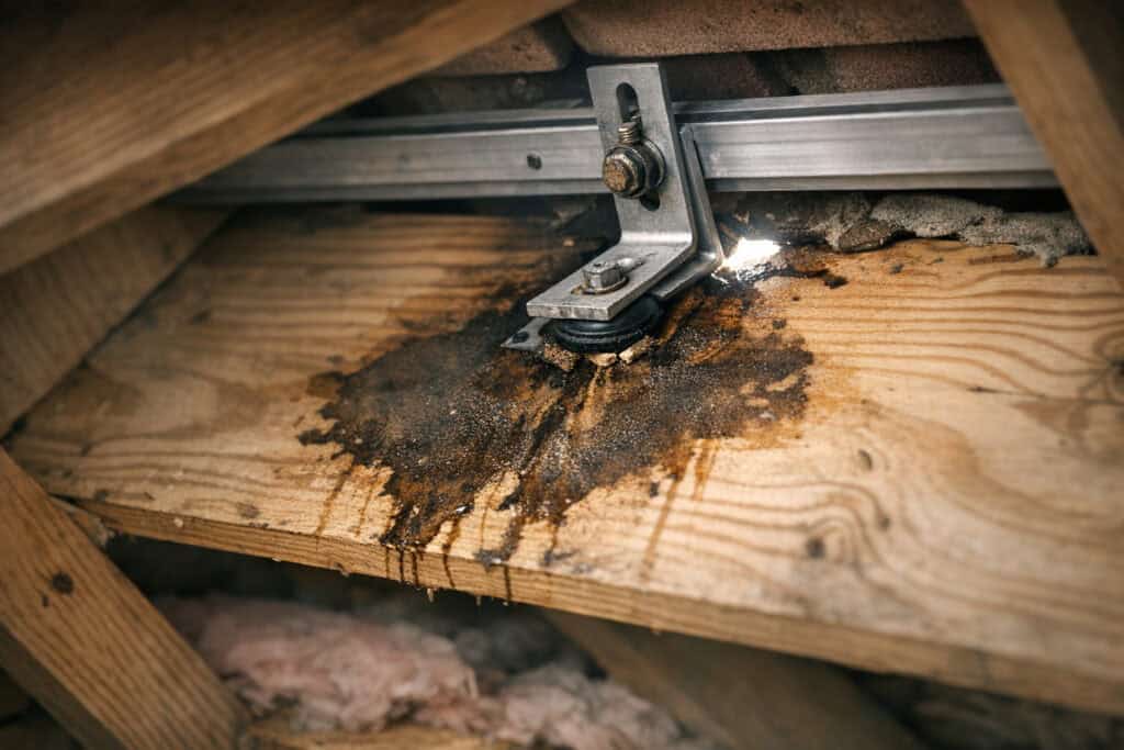 Daklekkage bij bevestigingspunt van zonnepanelen op het dak
