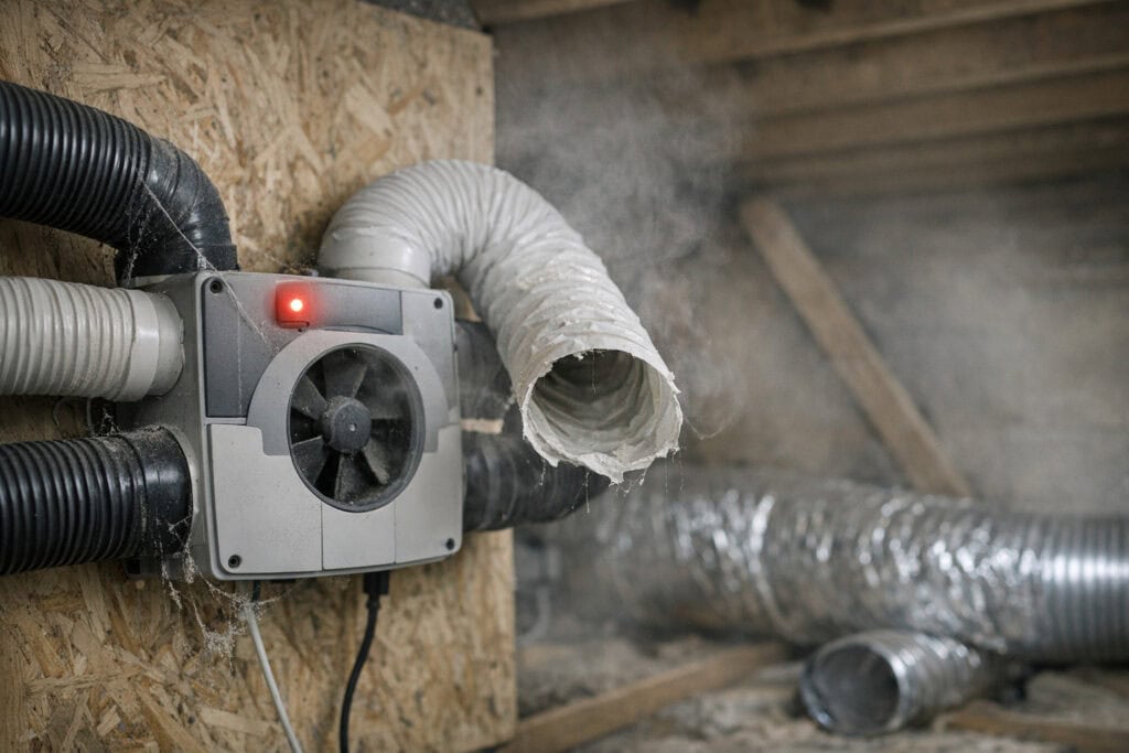 Stilstaande mechanische ventilatie-unit met gedoofd statuslampje