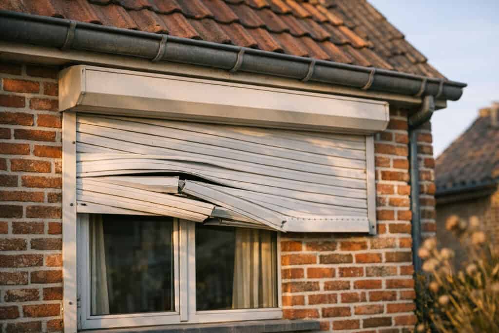 Rolluikmotor boven een raam die zichtbaar trilt en knarst
