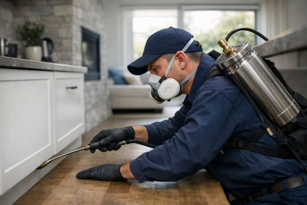 Ervaren vakman gespecialiseerd in ongediertebestrijders aan het werk
