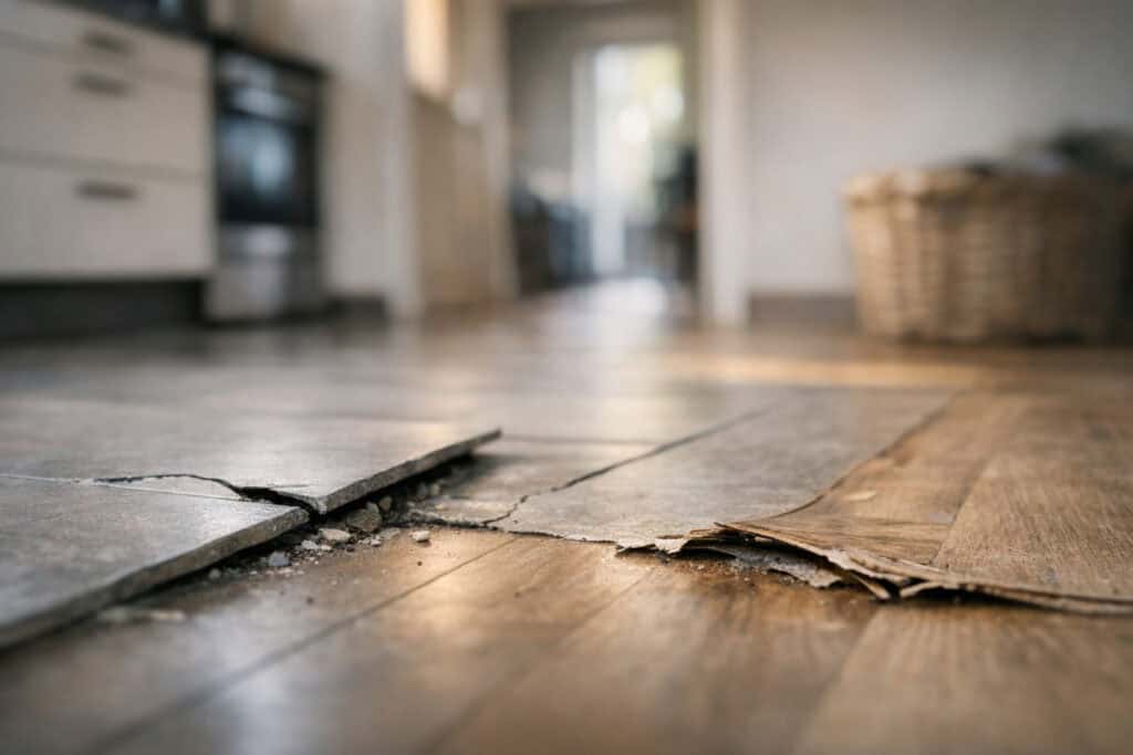 Ongelijk vloeroppervlak met zichtbare hoogteverschillen in een oudere woning