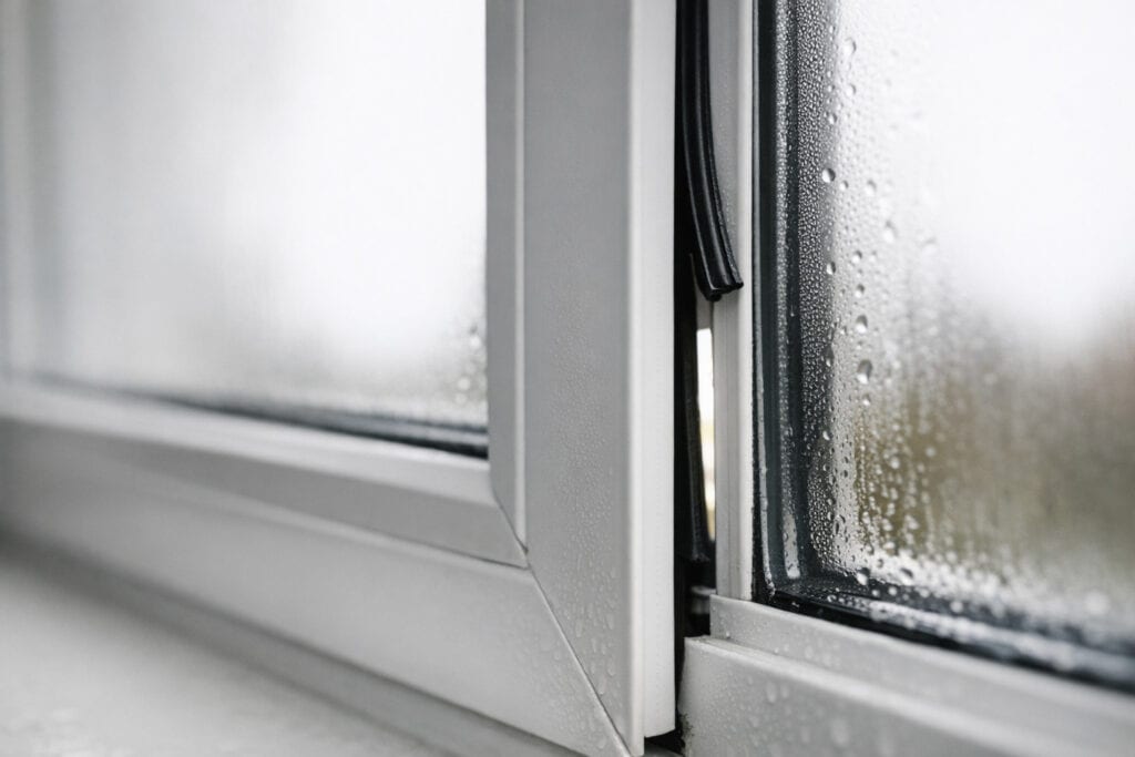 Raam dat niet meer goed sluit met zichtbare kier en tocht
