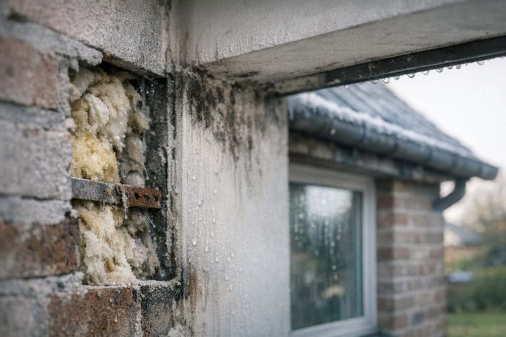Zwarte schimmelvorming in een hoek waar slechte isolatie koude veroorzaakt