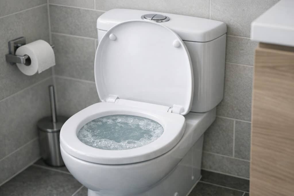 Toilet dat niet goed doorspoelt met hoog waterniveau