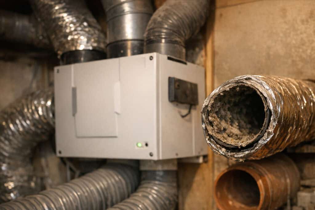 Ventilatie-unit met verstopte filters die geen lucht meer verplaatst