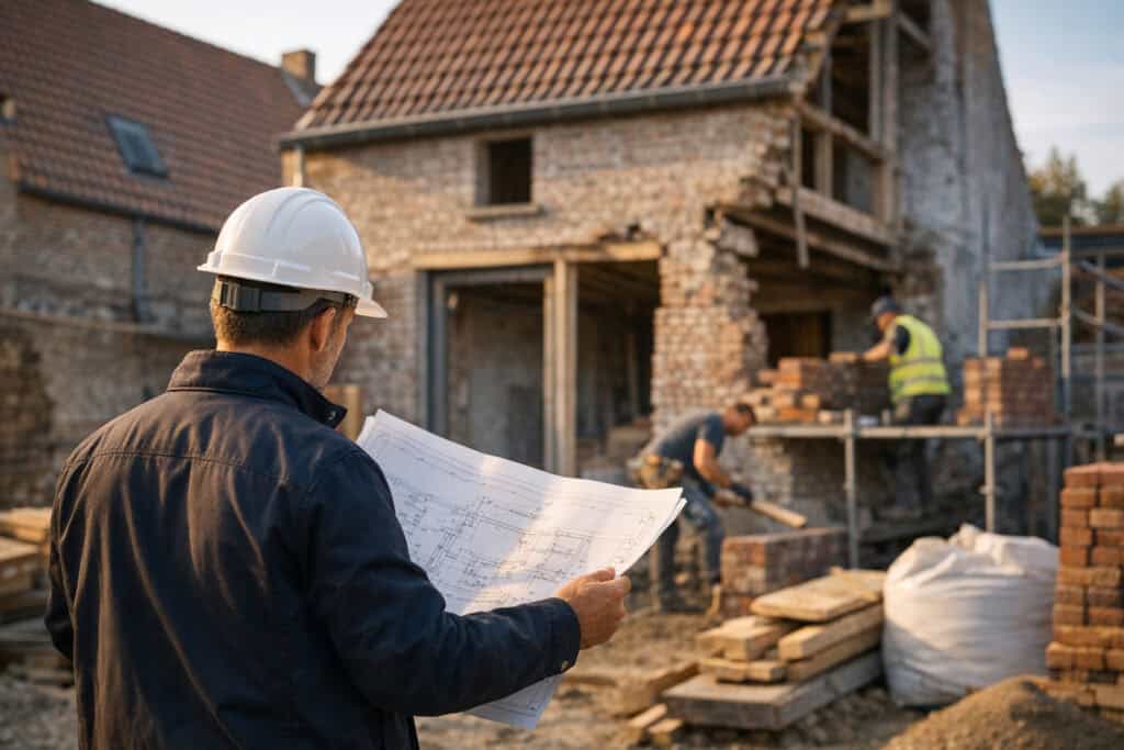 Ervaren vakman gespecialiseerd in vlonder bouwers aan het werk
