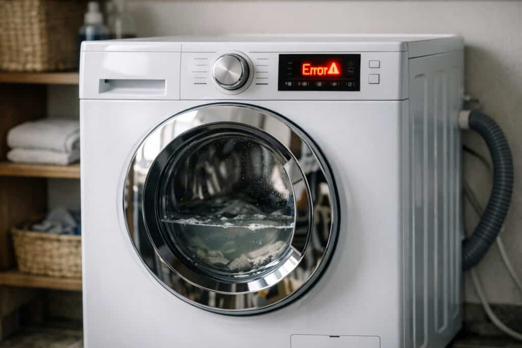 Wasmachine die niet meer loost met water achter de deur