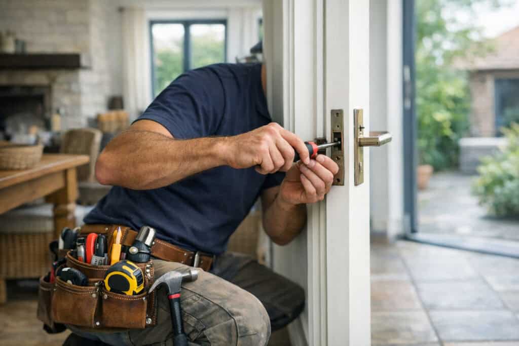 Specialist bezig met zoldertrap installatie in een woning