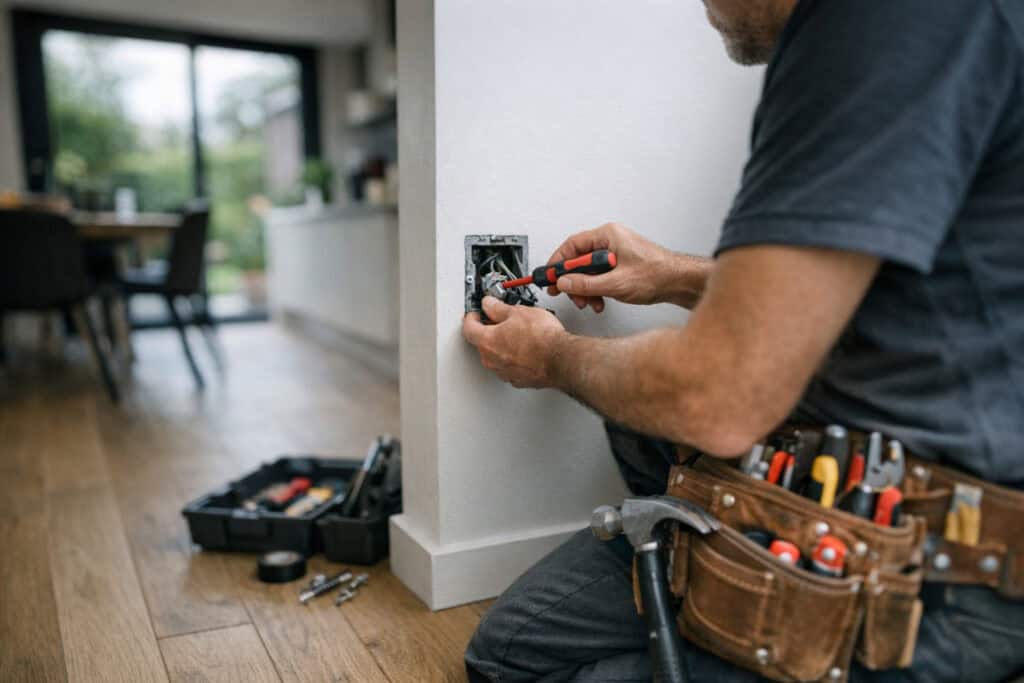 Specialist bezig met zolderventilator installatie in een woning