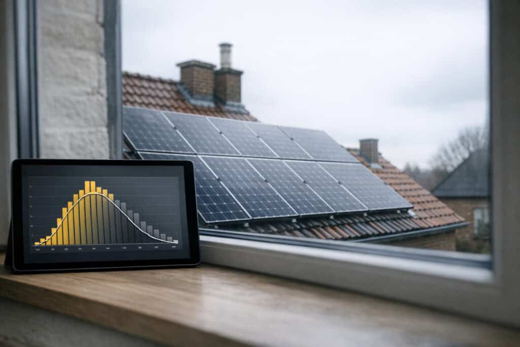 Tegenvallende opbrengst van zonnepanelen op monitoringscherm