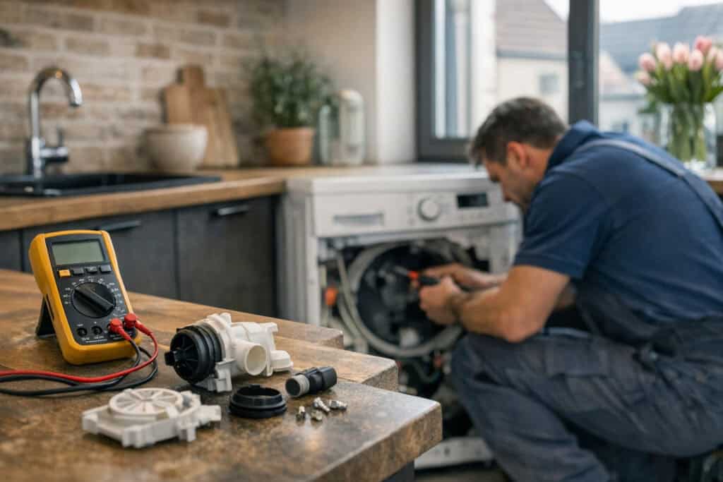 Specialist bezig met apparaten installeren in een woning