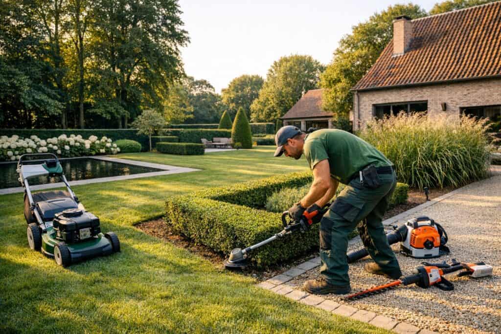 Ervaren vakman gespecialiseerd in huisdier omheining aan het werk