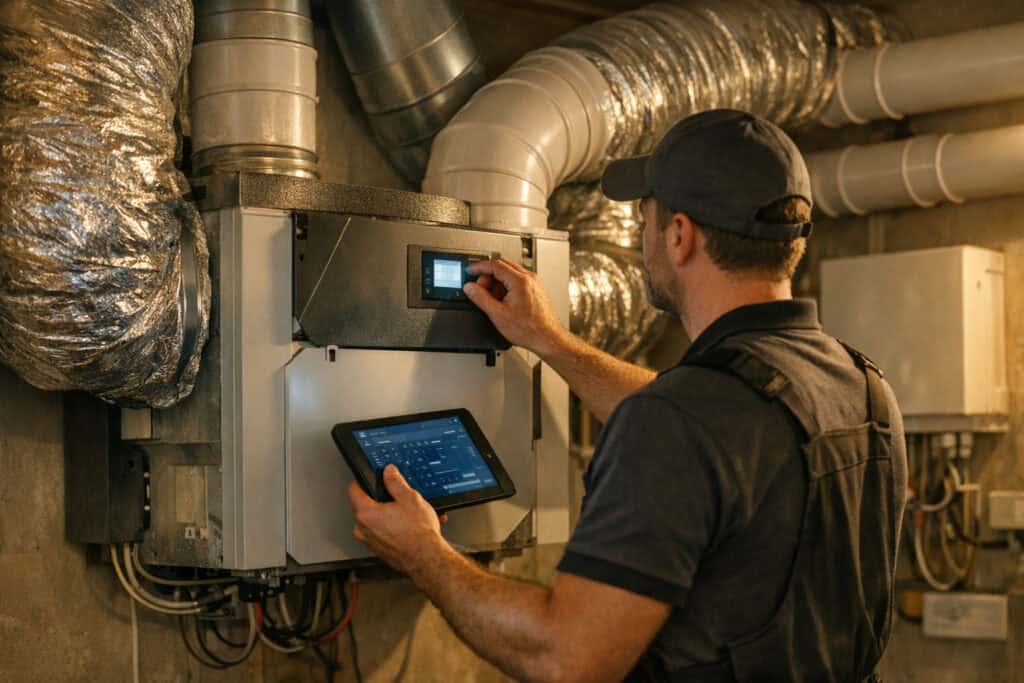 Ervaren vakman gespecialiseerd in hvac bedrijven aan het werk