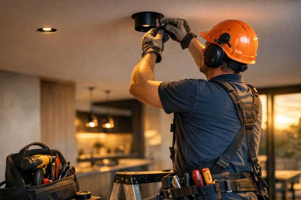 Vakman die advies geeft over interieur verlichtingsontwerp
