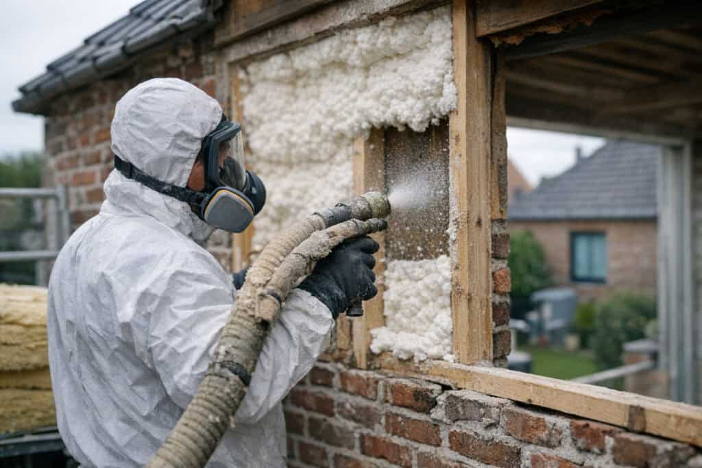 Ervaren vakman gespecialiseerd in isolatie aan het werk