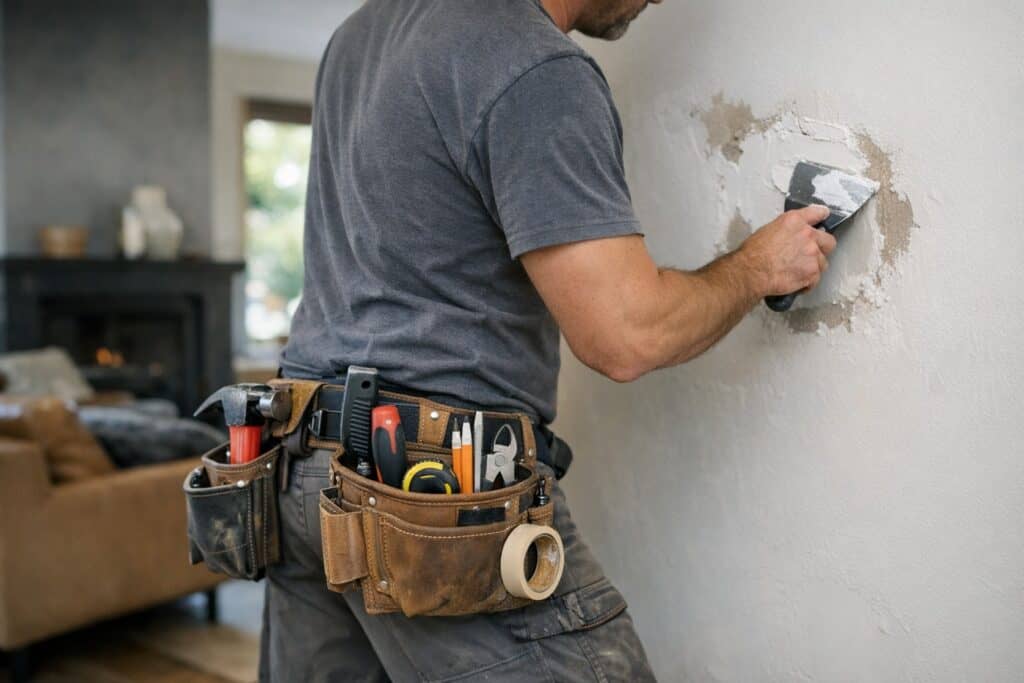 Vakman die keermuur reparatie uitvoert aan een woning