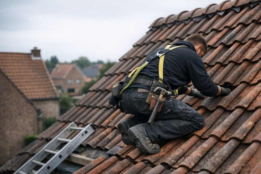 Ervaren vakman gespecialiseerd in metalen dak installateurs aan het werk