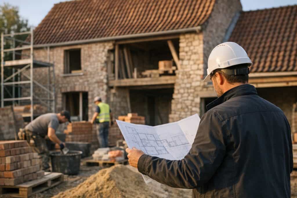 Ervaren vakman gespecialiseerd in metselwerk aan het werk